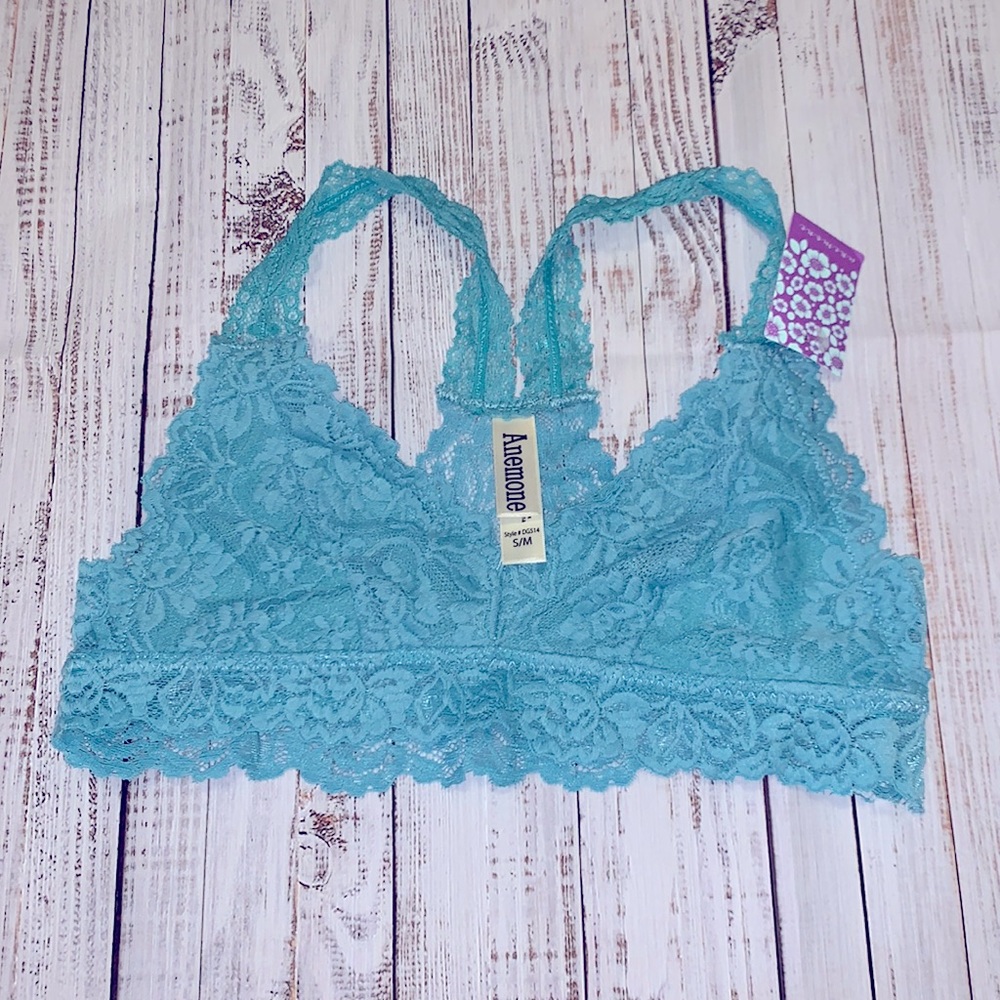 2/$24- Dark sea foam green lacy stretch bralette M/L